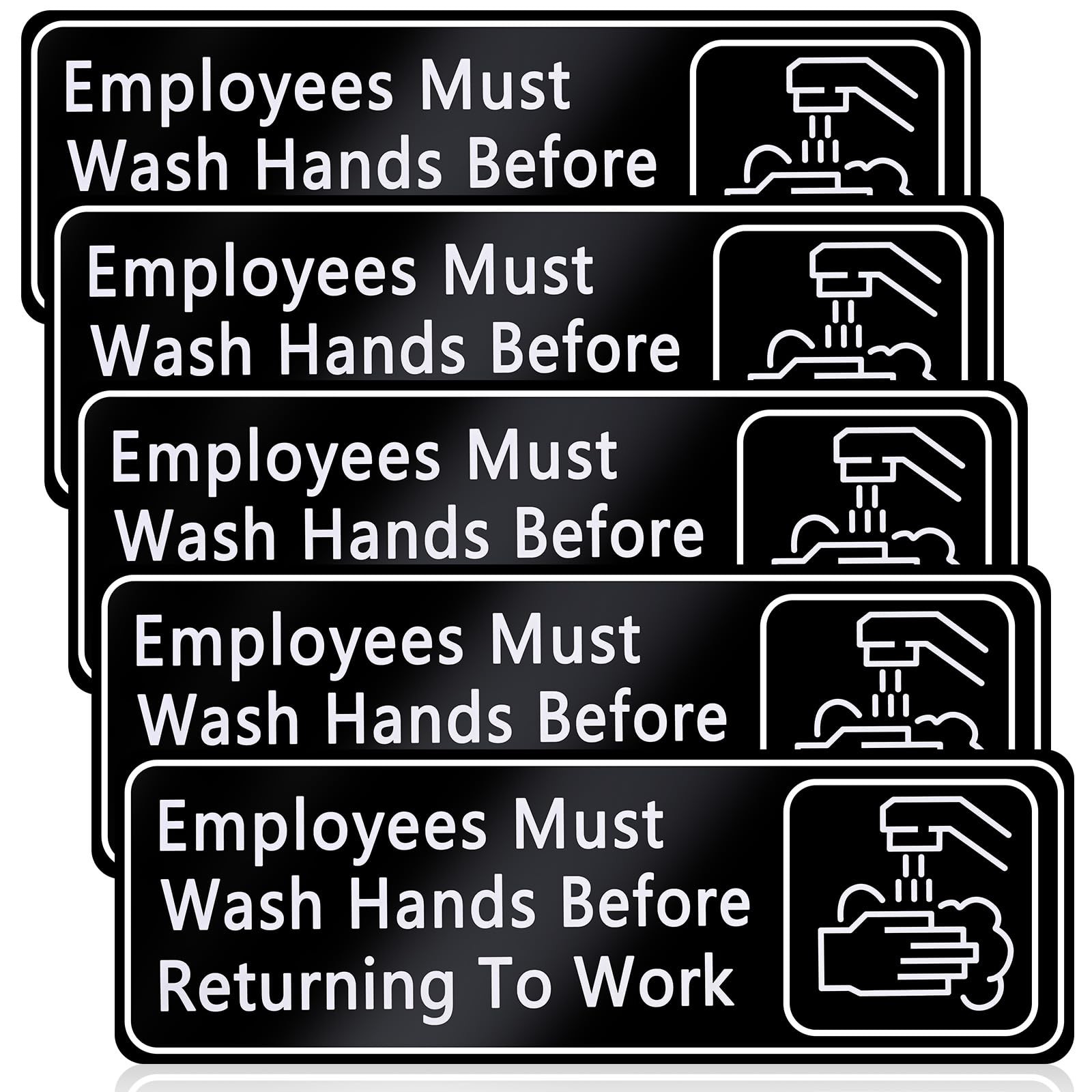 5PCS Employees Must Wash Hands Sign, 9×3 Inch Self-Adhesive Vinyl Restroom Si…