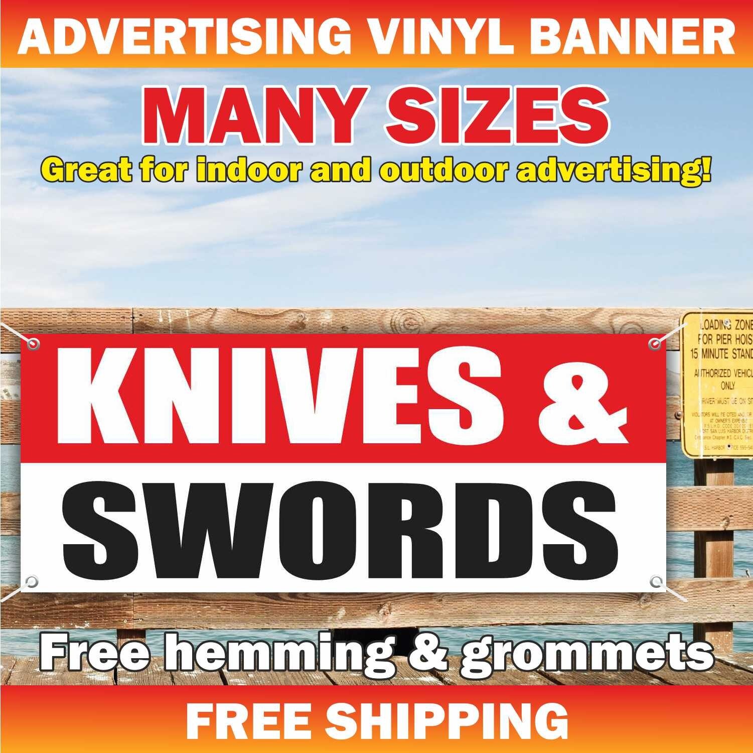 KNIVES & SWORDS Advertising Banner Vinyl Sign Restaurant Wholesale Knife Shop