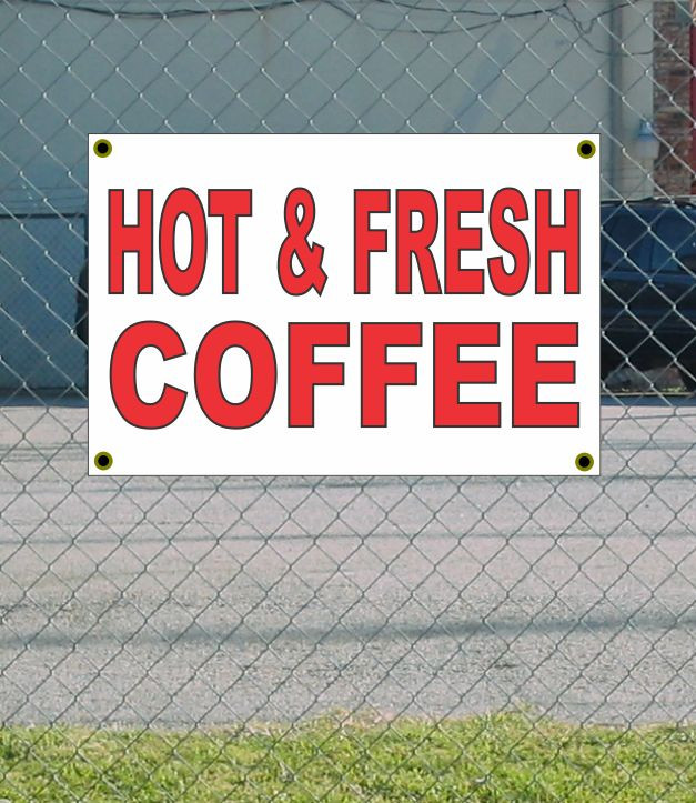 2×3 HOT & FRESH COFFEE Red & White Banner Sign NEW Discount Size FREE SHIP