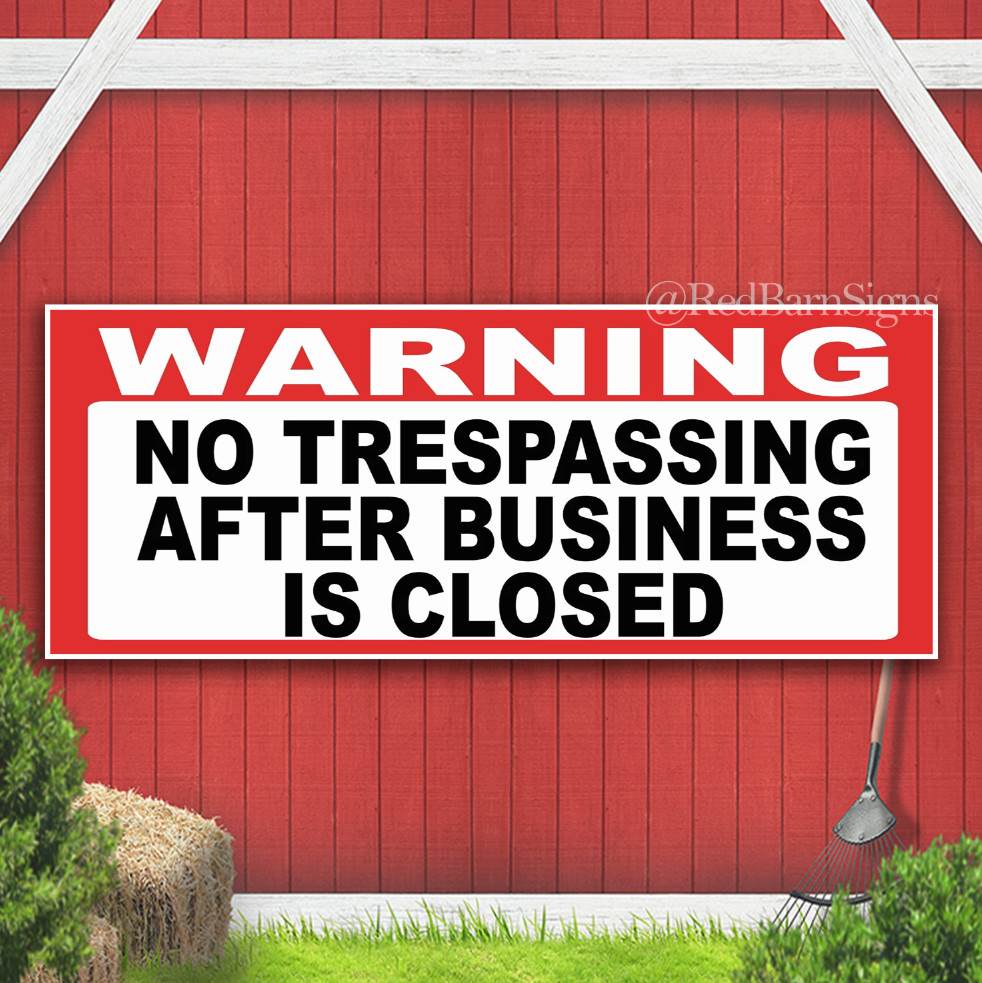 No Trespassing After Business Hours Indoor Outdoor Banner Sign with grommets