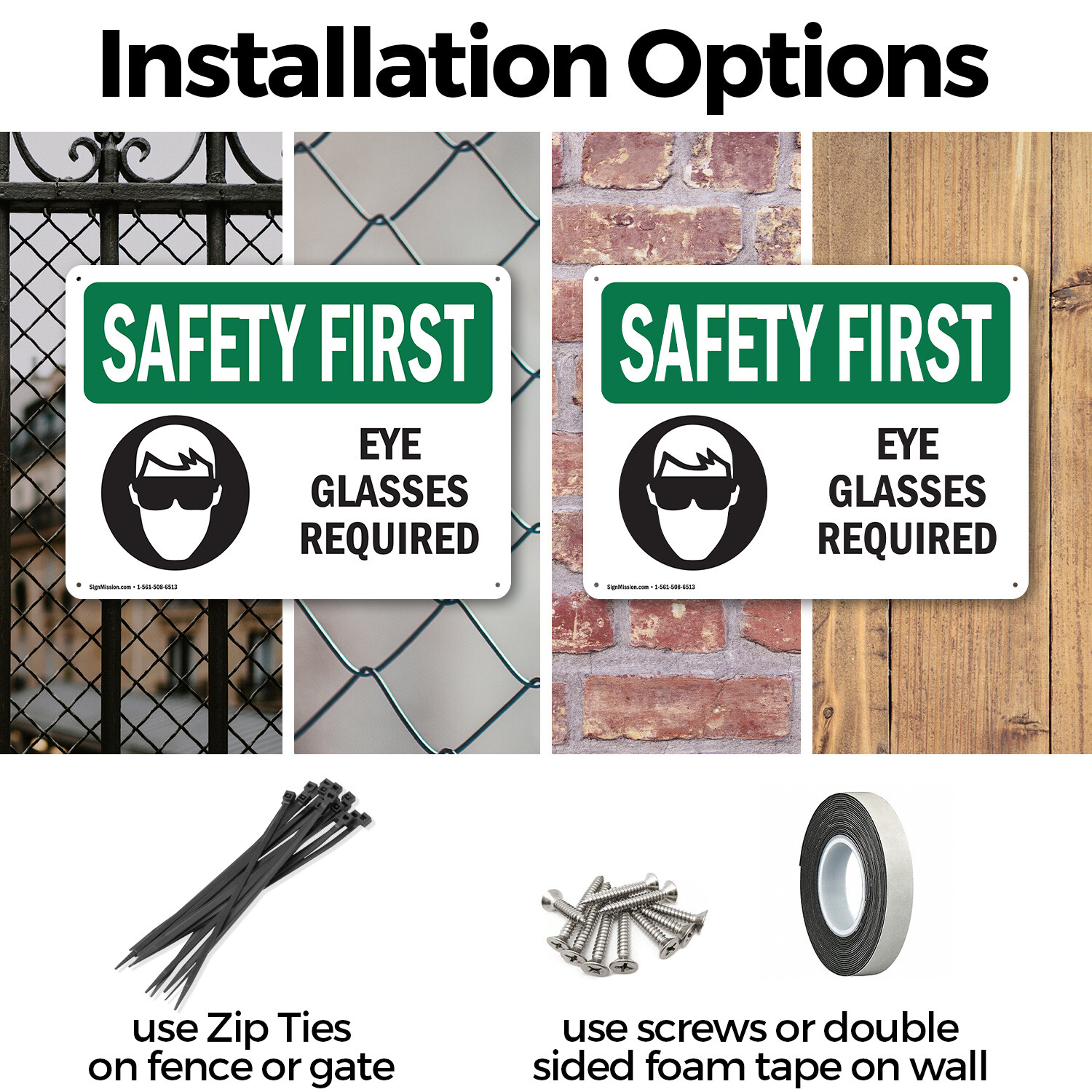 (2 Pack) Eye Glasses Required With Symbol OSHA Safety First Sign Decal Metal