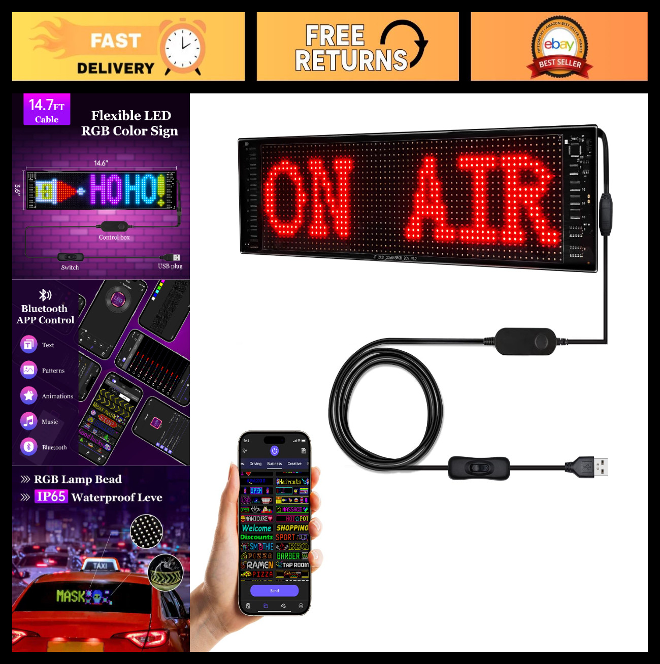 Programmable Scrolling LED Sign – Bluetooth App, DIY Animations & Text, 15″x4