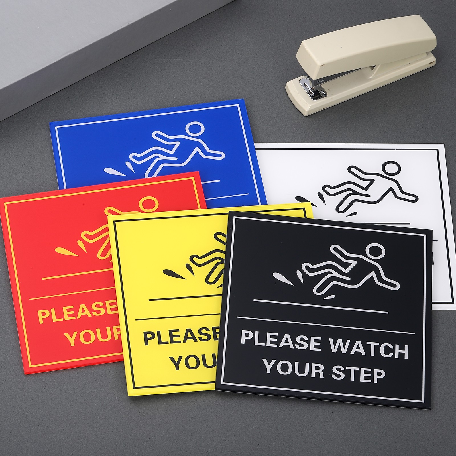 4″ x 4″ Please Watch Your Step Sign, 2 Pcs Warning Sign White with Black Text
