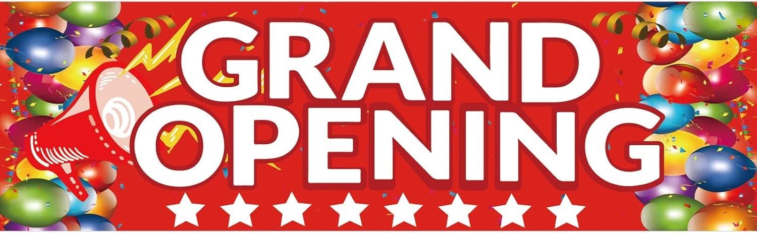 Grand Opening Banner, 3 x 10 ft New Store Grand Opening Sign and Rope