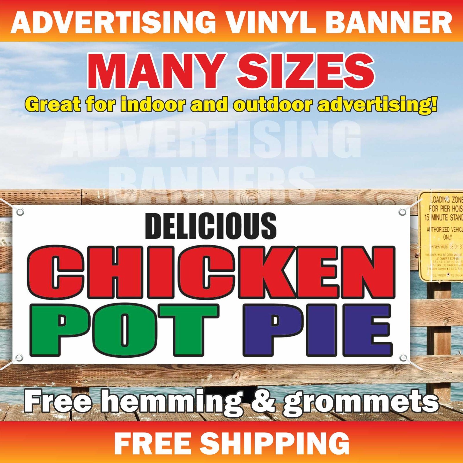 DELICIOUS CHICKEN POT PIE Advertising Banner Vinyl Mesh Sign Butcher Steak Beef