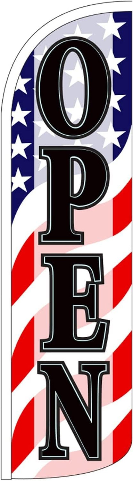 4 Less Co OPEN Windless Swooper Flag Feather Banner Sign 3X11.5 Ft Tall (Flag