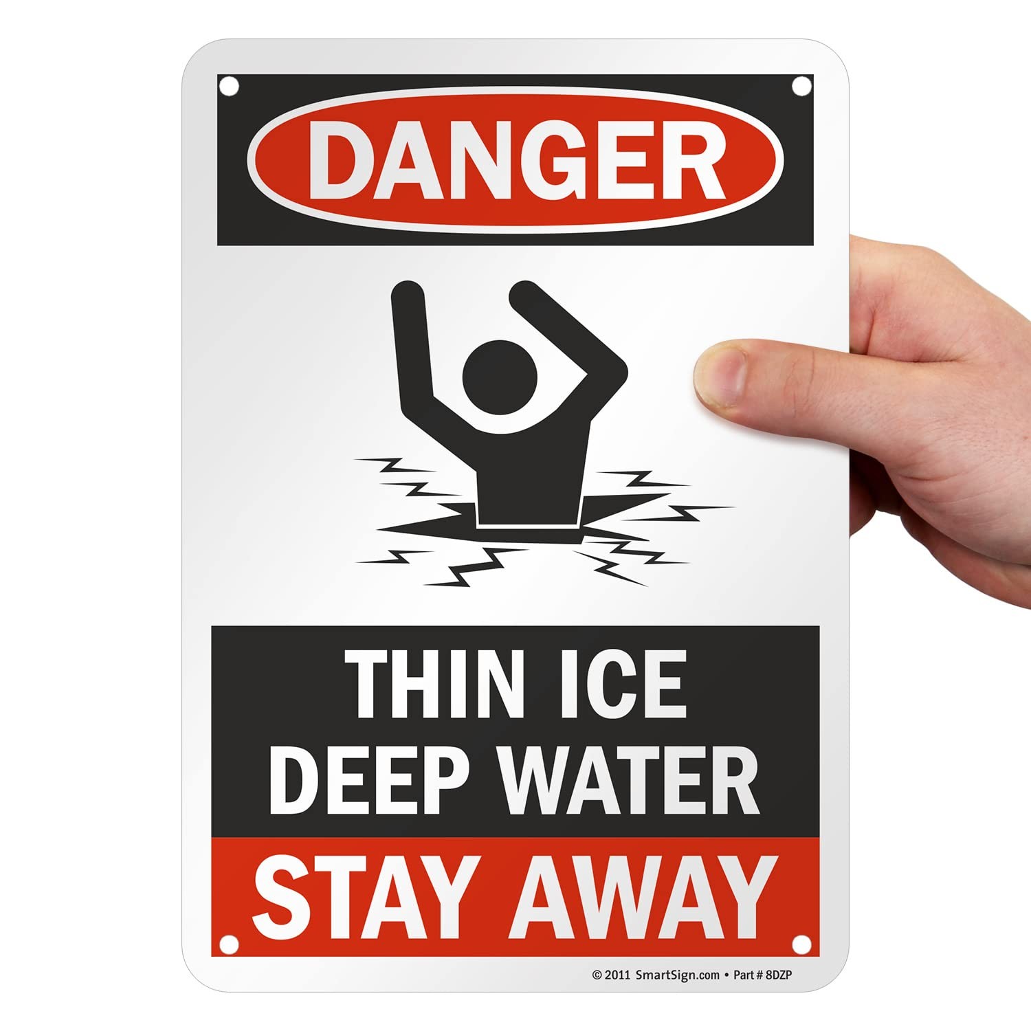 Danger Thin Ice Deep Water Stay Away Sign 10×7 Durable Aluminum Safety Sign