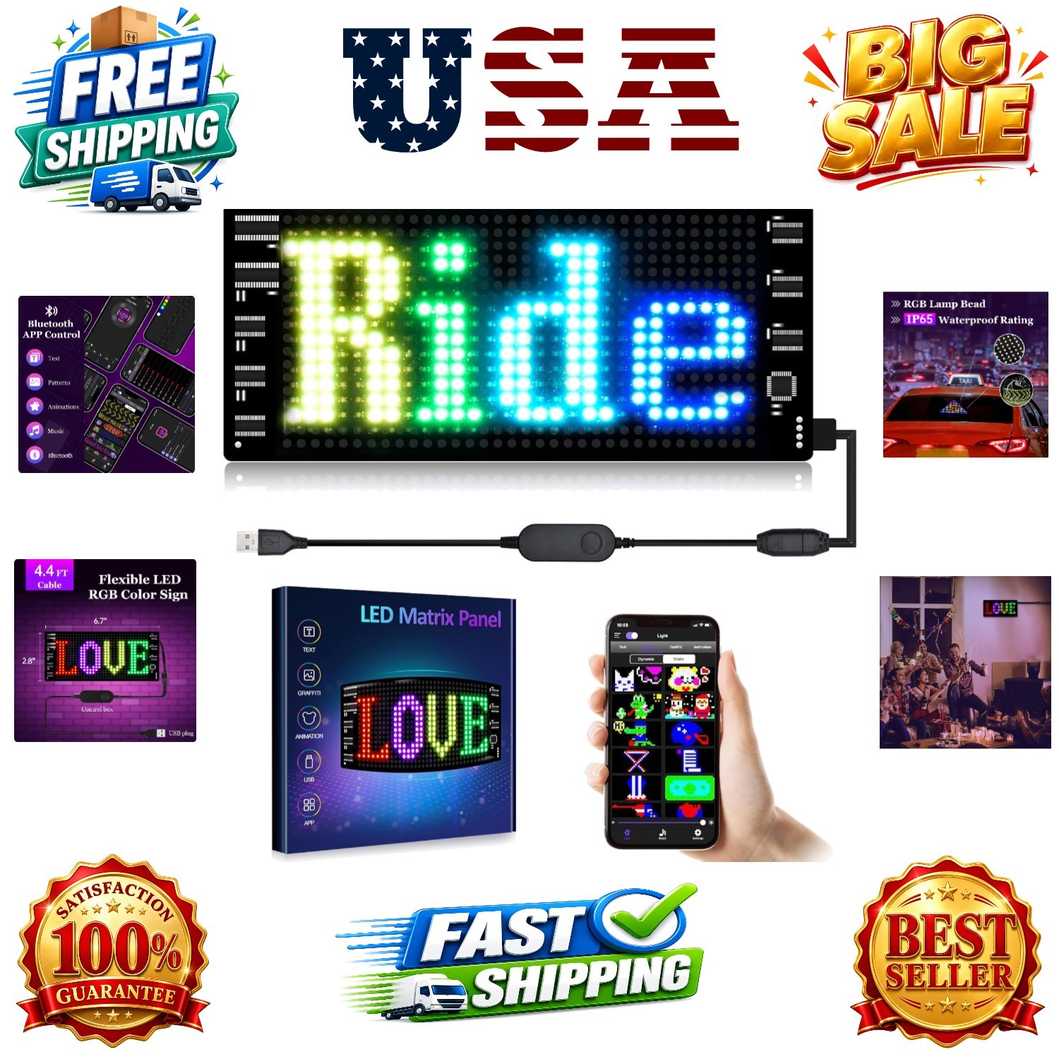 LED Sign for Car,Scrolling LED Sign,Flexible, Bluetooth APP,DIY Design Animat…