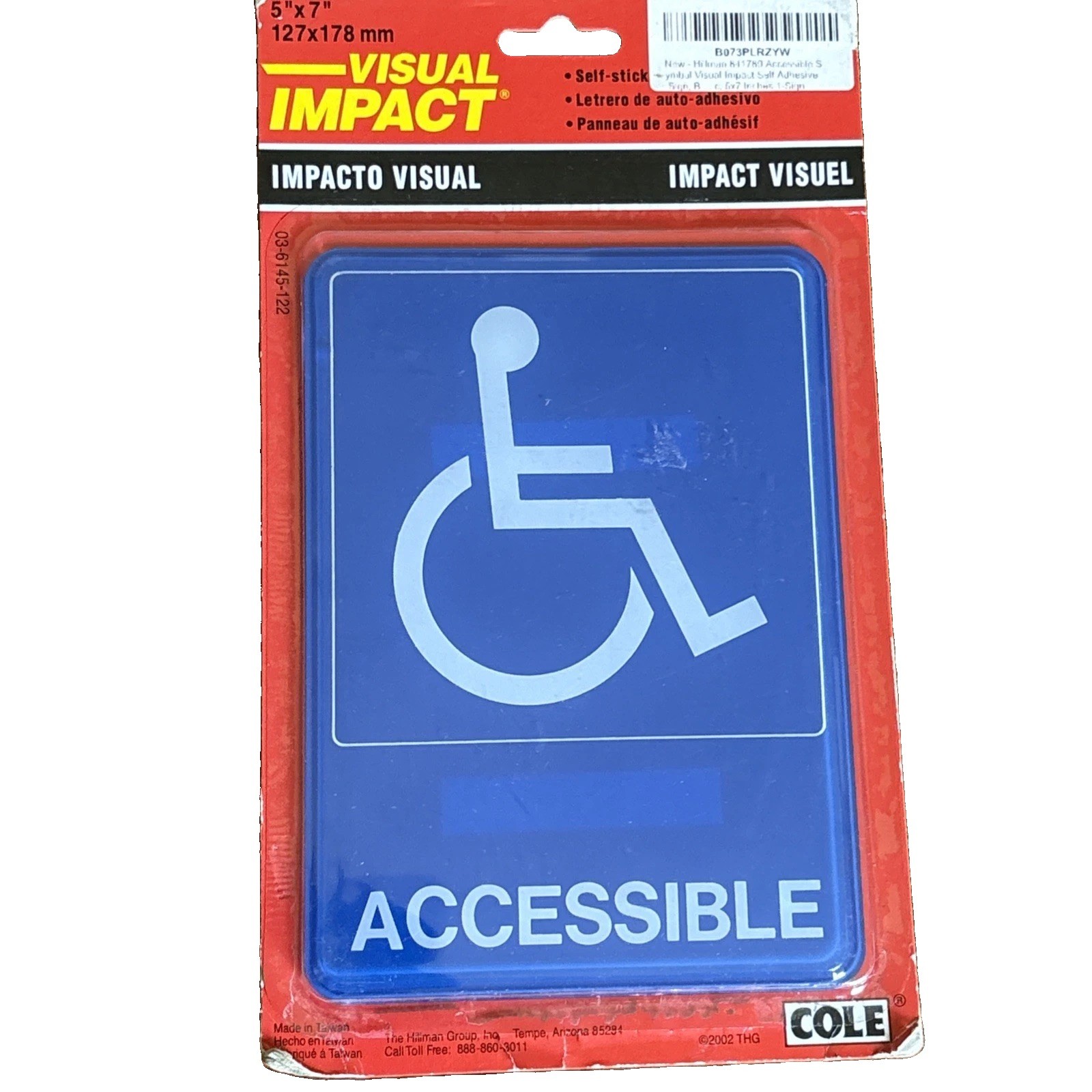 Hillman Accessible Handicap Sign 5×7 Blue White Wheelchair Symbol Plastic NEW