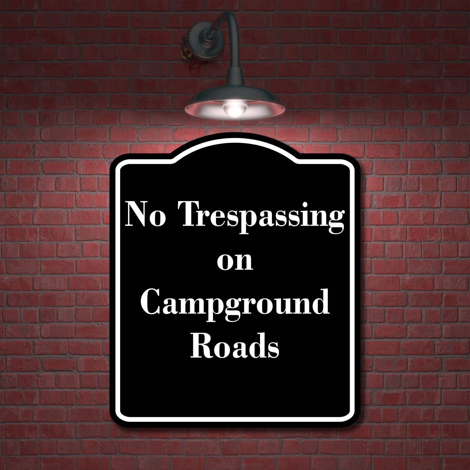 No Trespassing on Campground Roads BLACK Aluminum Composite Sign
