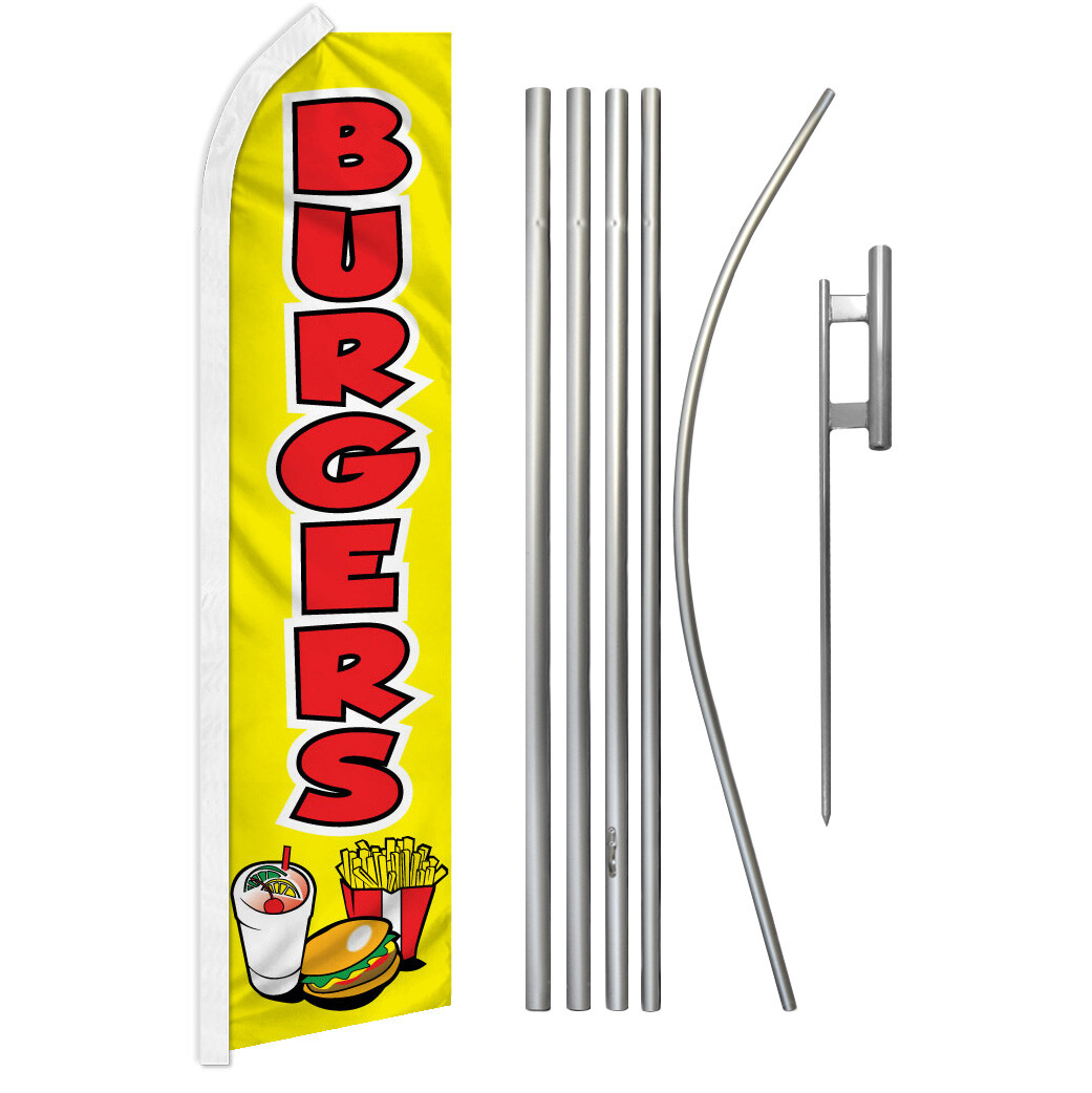Burgers Swooper Flutter Feather Advertising Flag Kit Concessions Food Services