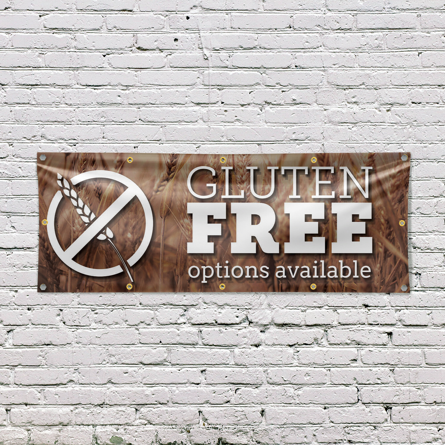 Gluten Free Options Available Vinyl Banner Sign with Metal Grommets Heavy-Duty