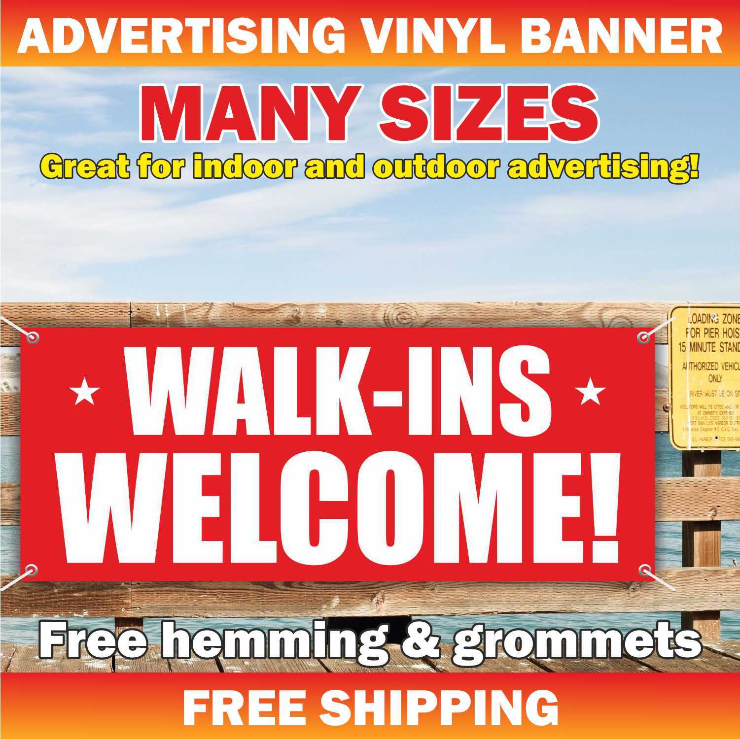WALK-INS WELCOME Advertising Banner Vinyl Mesh Sign new store shop grand opening