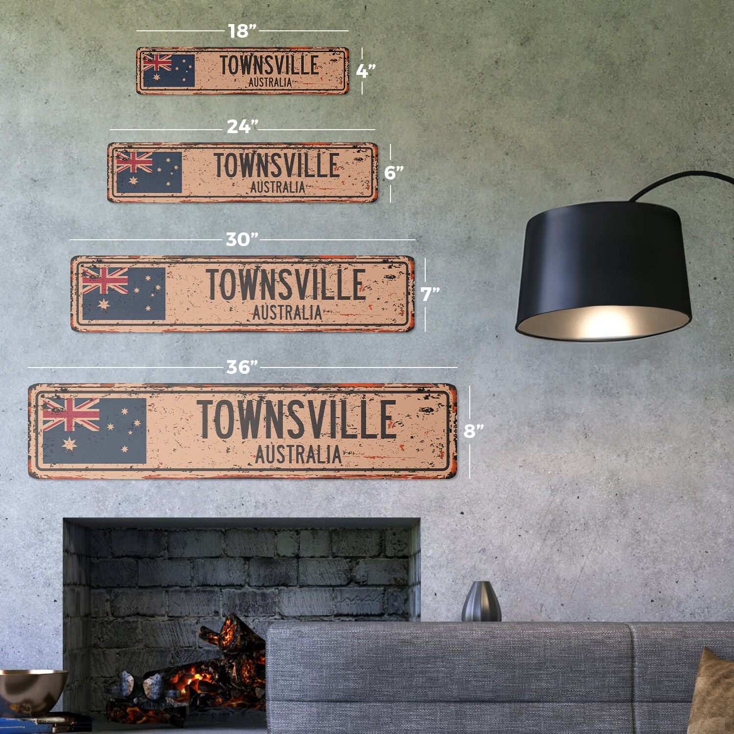 TOWNSVILLE AUSTRALIA Vintage Street Sign Australian flag city country rustic