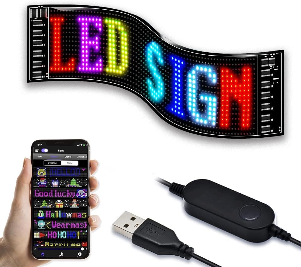Programmable Sign – 19″ x 5″ Bluetooth APP Controlled Advertising Display,Fle…