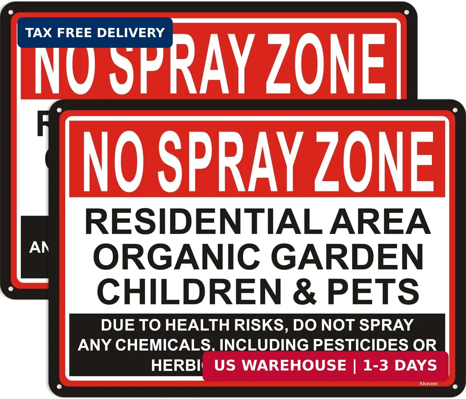 2 Pack No Spray Zone Signs Residential Area Organic Garden Children & Pets Signs