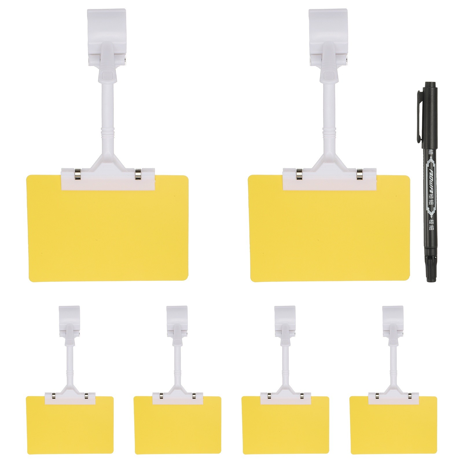 6 Pcs Sign Holders with Yellow A6 Plastic Cards & Erasable Marker, White