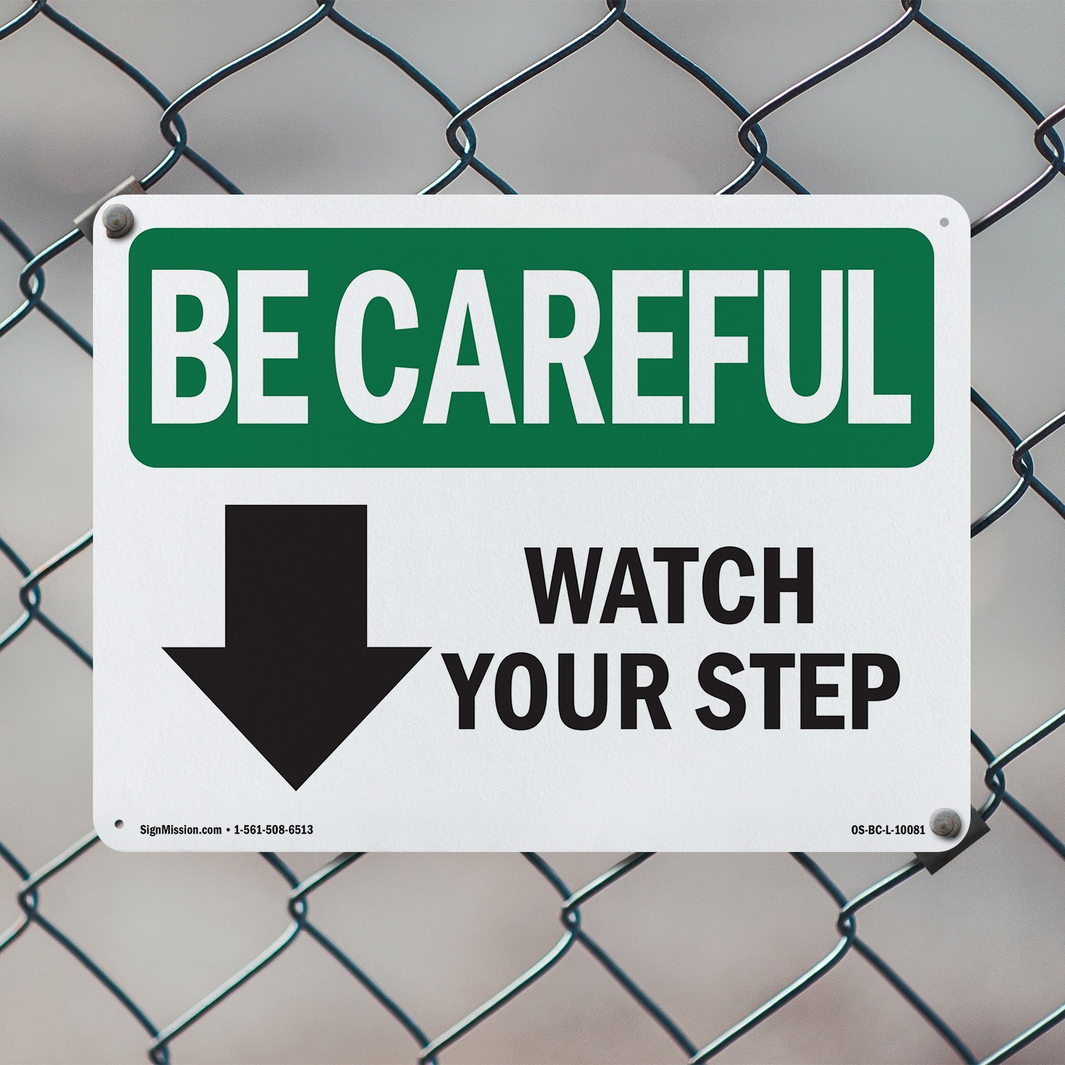 Watch Your Step [Down Arrow] With Symbol OSHA Be Careful Sign, Decal 5/10 Pack