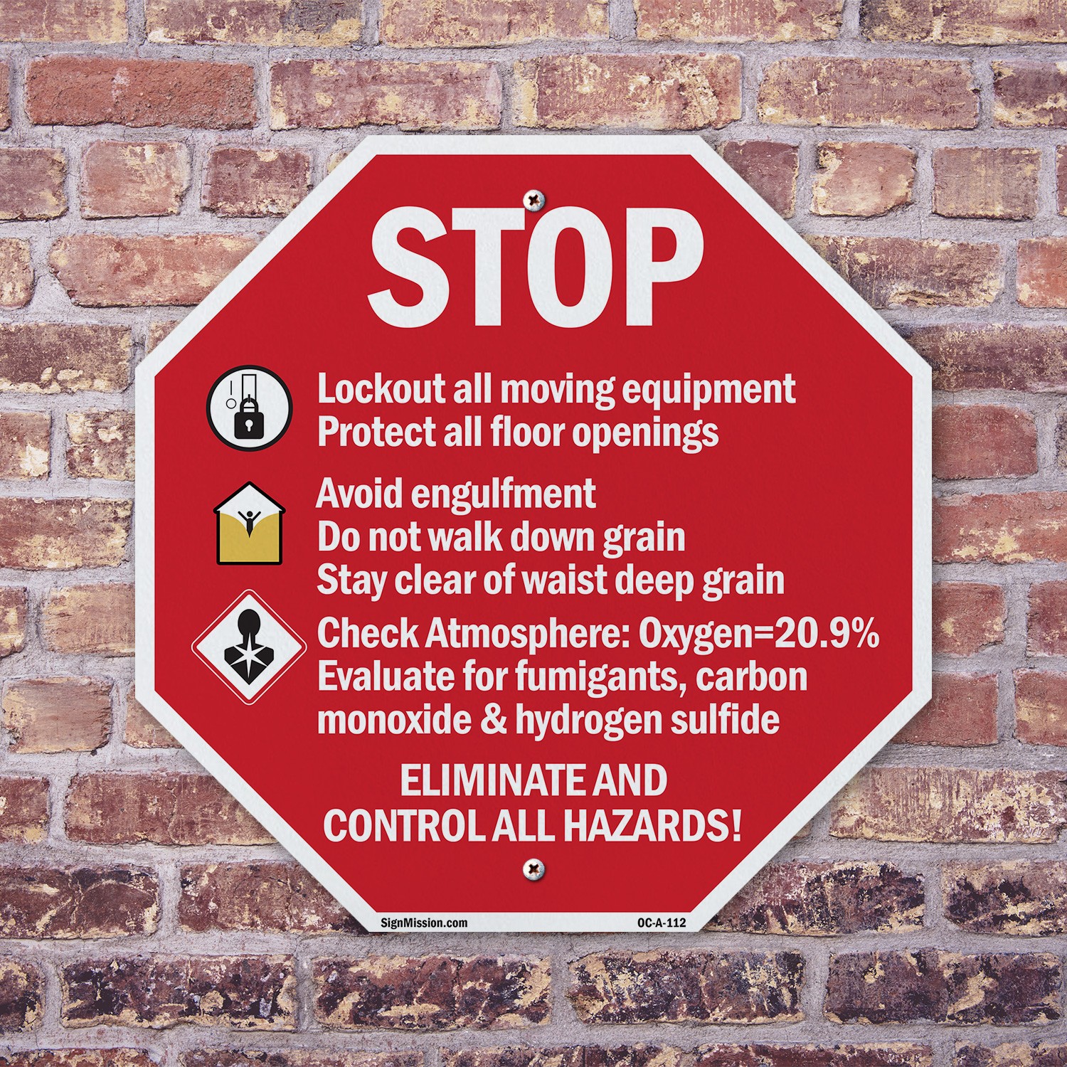 Stop Lockout All Moving Equipment Octagon Sign Weather Resistant Made in the USA