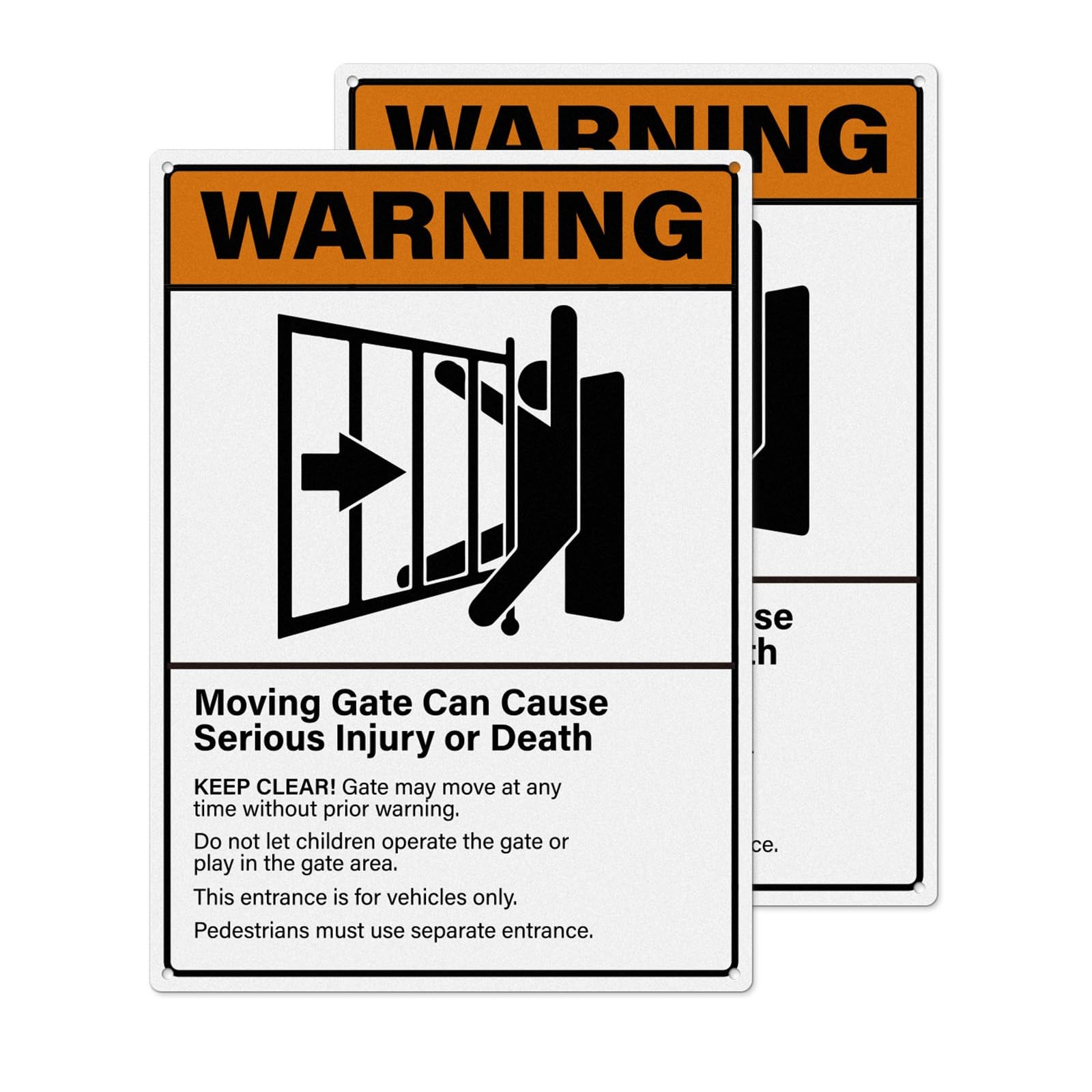 2 Pack Warning Moving Gate Signs 10×14 Inches Pre-Drilled Holes Waterproof