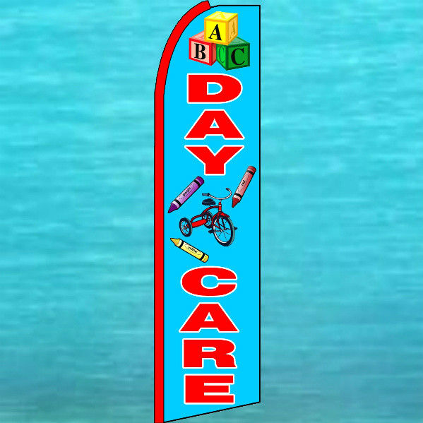 DAY CARE SWOOPER FLAG Tall Curved Top Advertising Sign Flutter Feather Banner