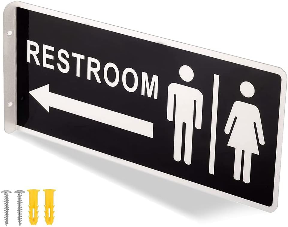 Double Sided Aluminum Restroom Sign 12.1 x 5.5 Inches for Home Office