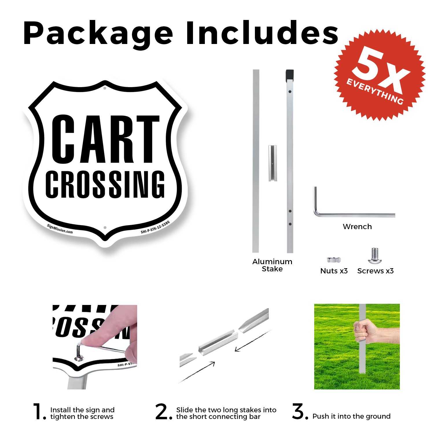 Cart Crossing Shield Shaped Sign With Stake Weather Resistant Crafted in the USA
