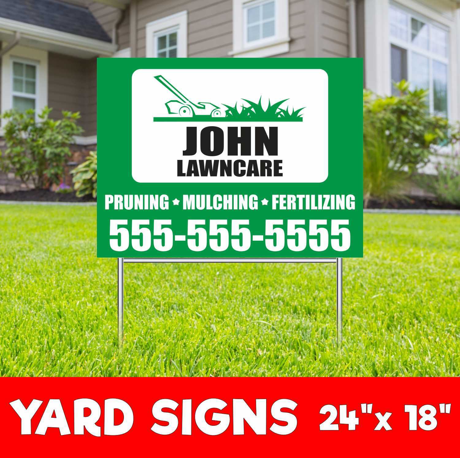 LAWNCARE Pruning Mulching Fertilizing Yard Sign Corrugate Plastic with H-Stakes