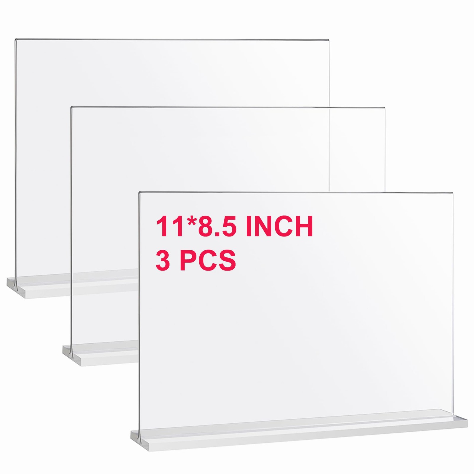 Clear Acrylic Sign Stands 11 x 8.5 Inch – 3 Pack Double-Sided Display