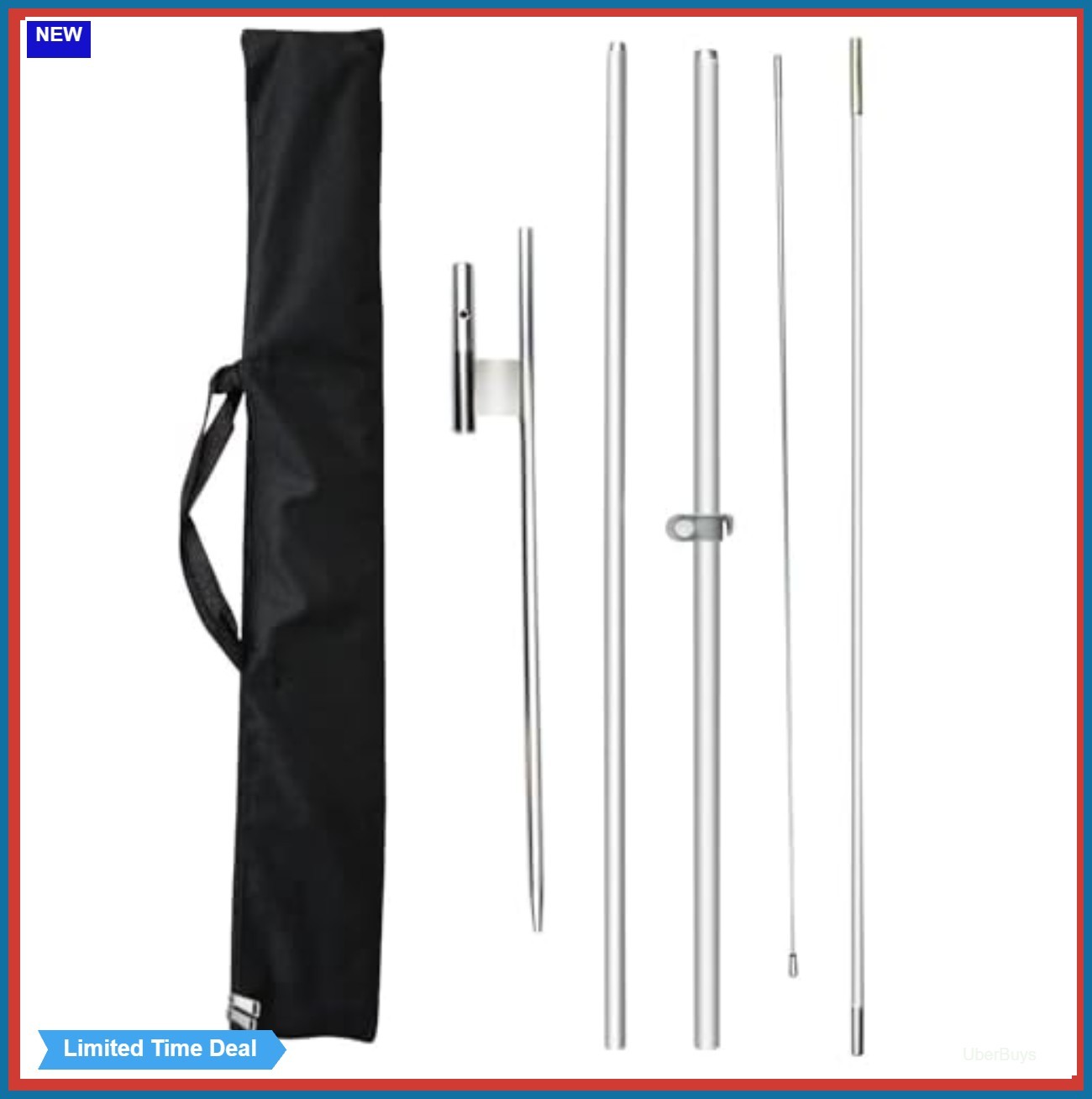 Feather Flag Pole Kit 11FT Aluminum Fiberglass Ground Spike For Swooper Flag