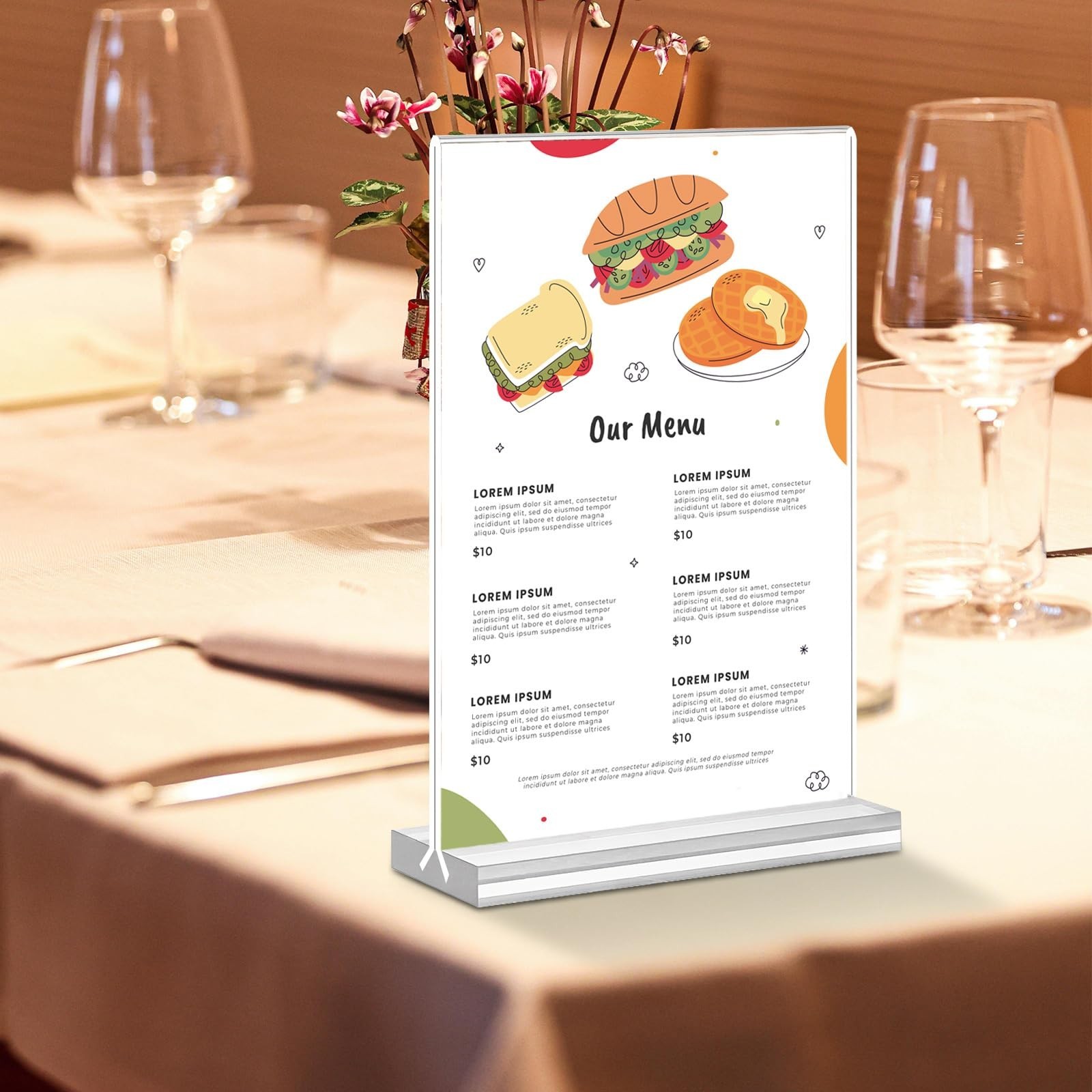 Acrylic Sign Holder 4×6, 15 Pack Clear Double Sided Menu Vertical Display Sta…