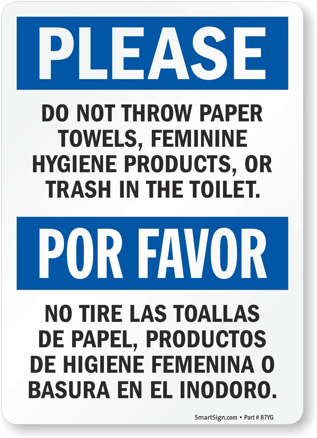 5×3.5 Inch Bilingual No Paper Towels In Toilet Label Adhesive Polyester