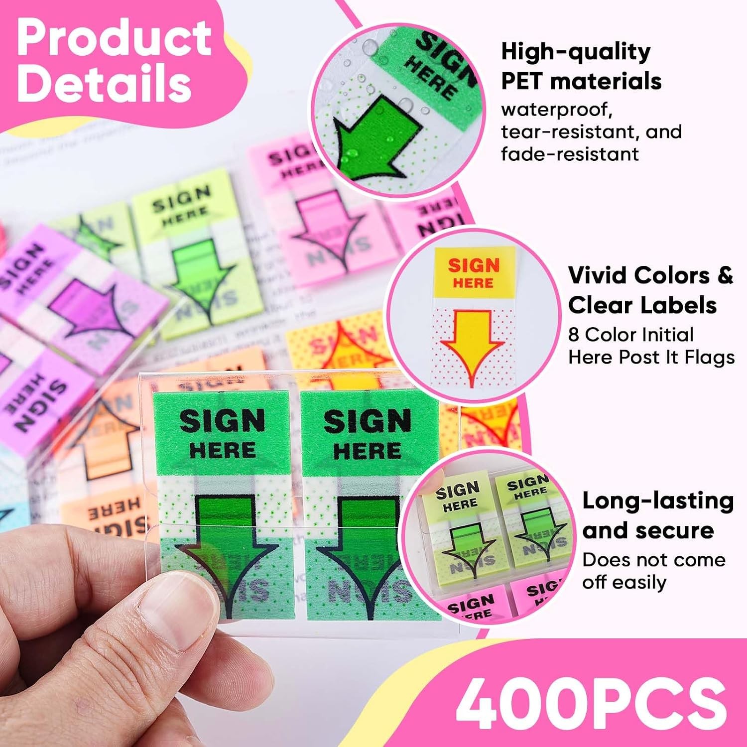 8 Colors Sign Here Tabs & Stickers Premium Adhesive Arrow Labels Sign Here Post