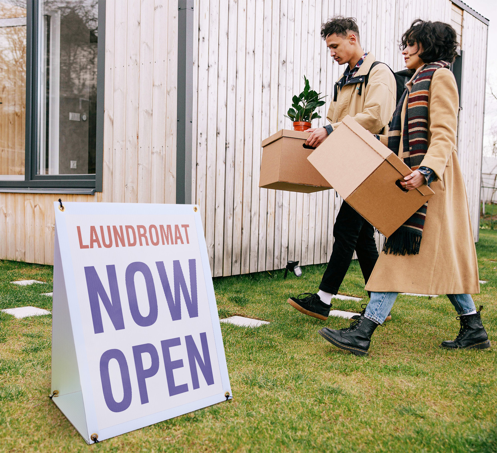 Laundromat Now Open A-Frame Sidewalk Sign Grand Opening Laundry Service Ready