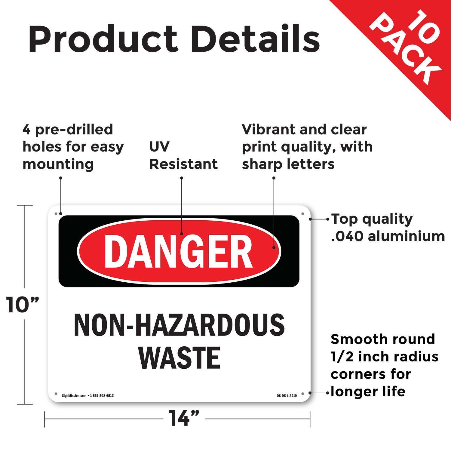 Non OSHA Danger Sign Metal, Plastic, Or Decal – 5 or 10 Pack