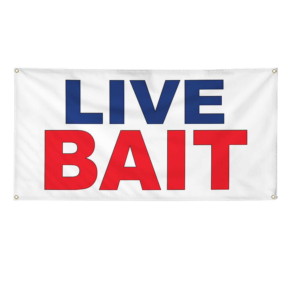 Vinyl Banner Multiple Sizes Live Bait Blue Red Retail Outdoor