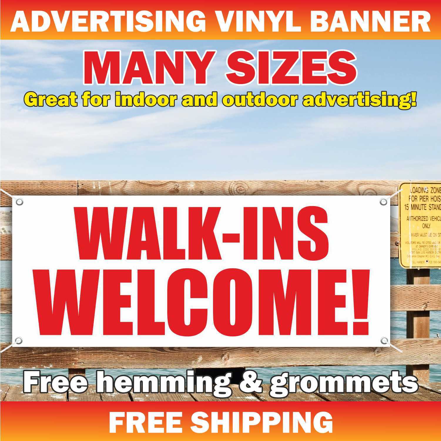 WALK-INS WELCOME Advertising Banner Vinyl Mesh Sign new store shop grand opening