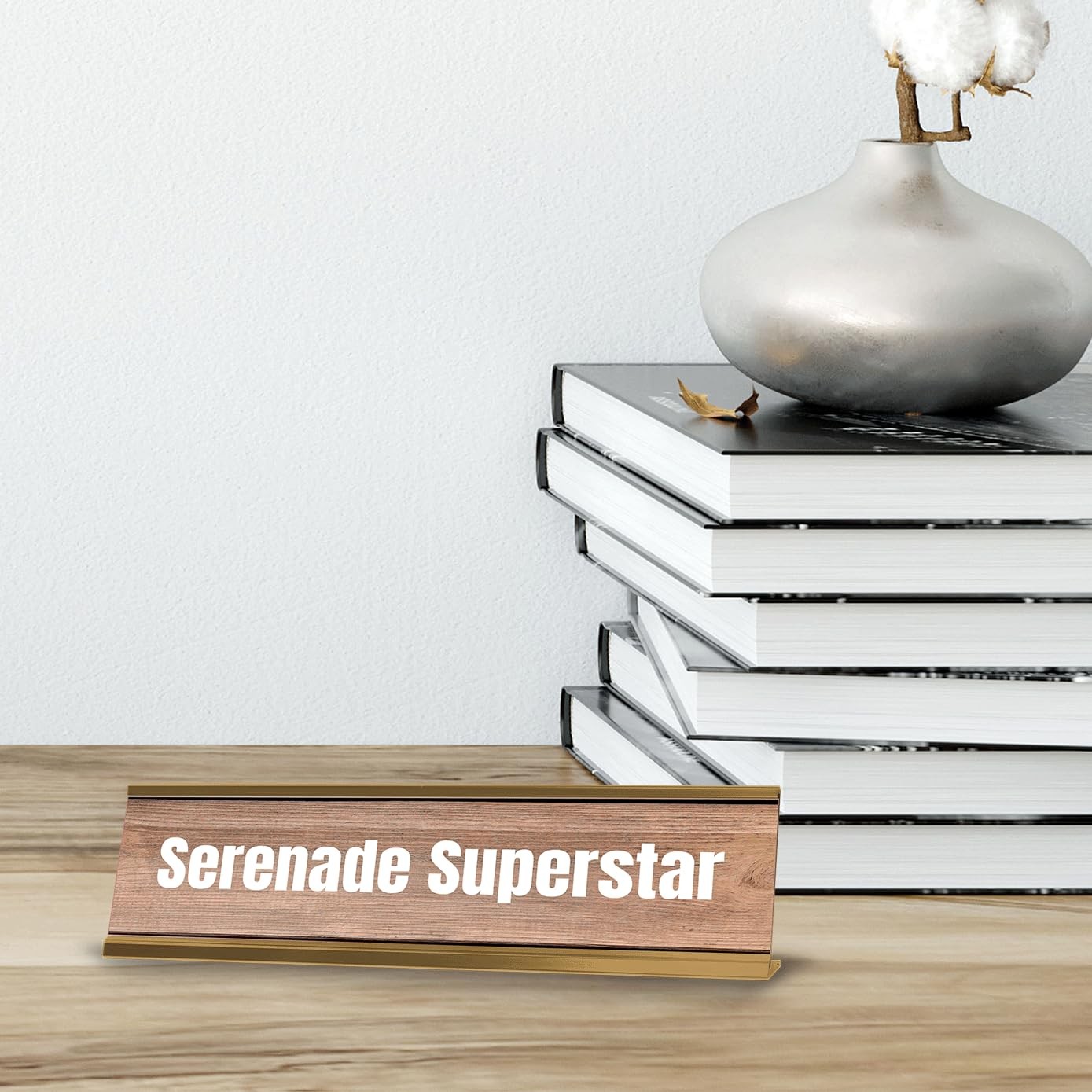 Serenade Superstar Gold Frame Desk Sign (2×8″) | Novelty Workplace