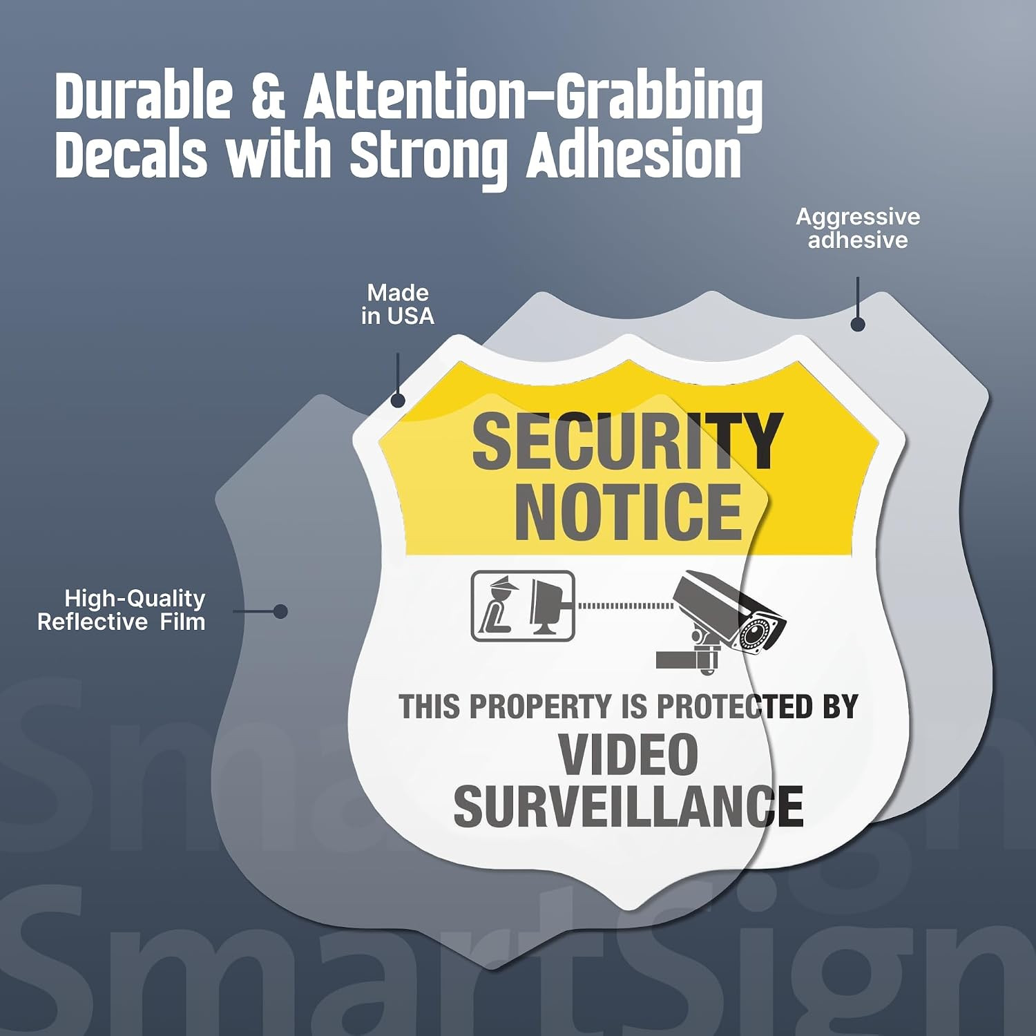 Reflective Video Surveillance Security Decals 5 Pack Outdoor Warning Stickers