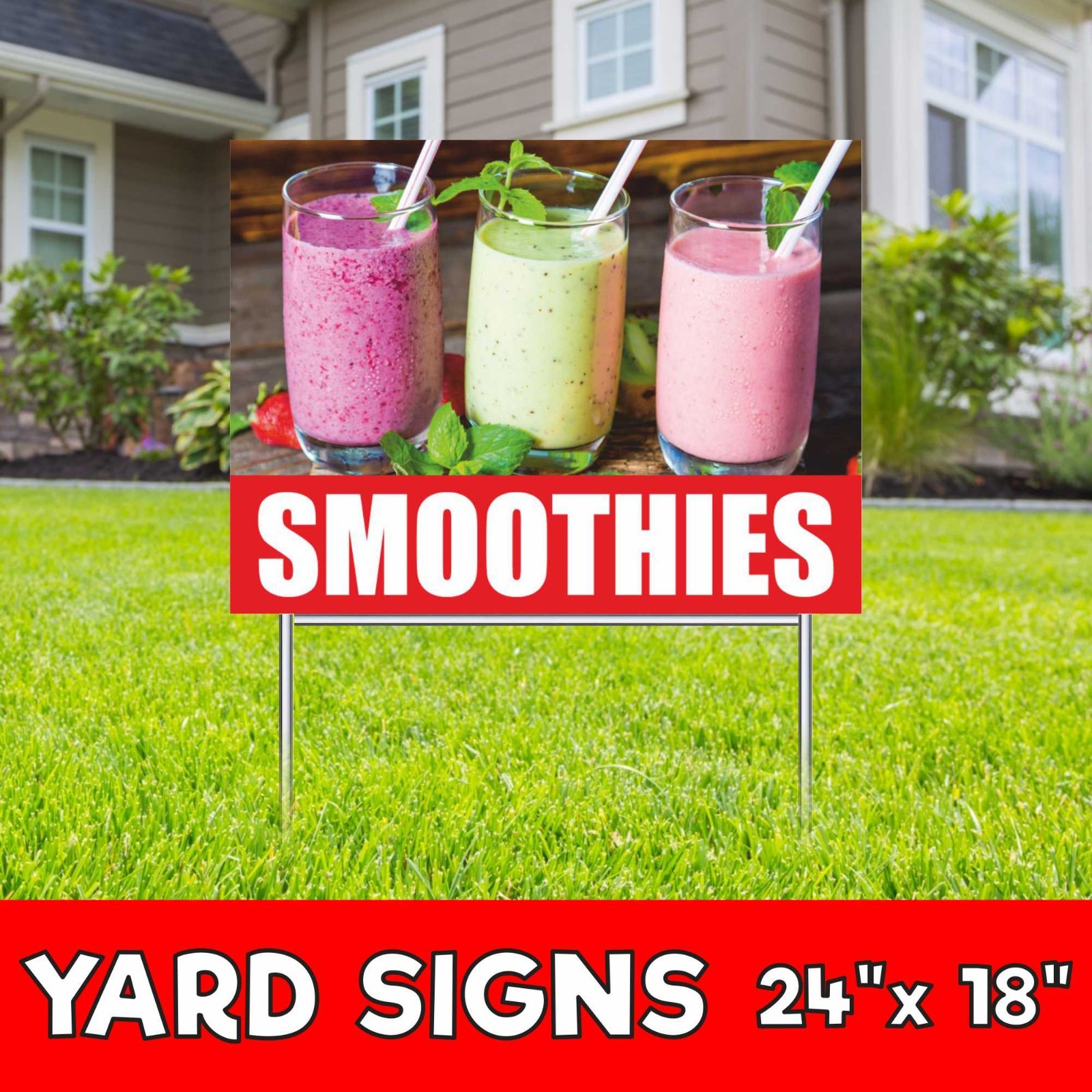 SMOOTHIES Yard Sign Corrugate Plastic H-Stakes Health Food Fresh Fruits Tea Bar