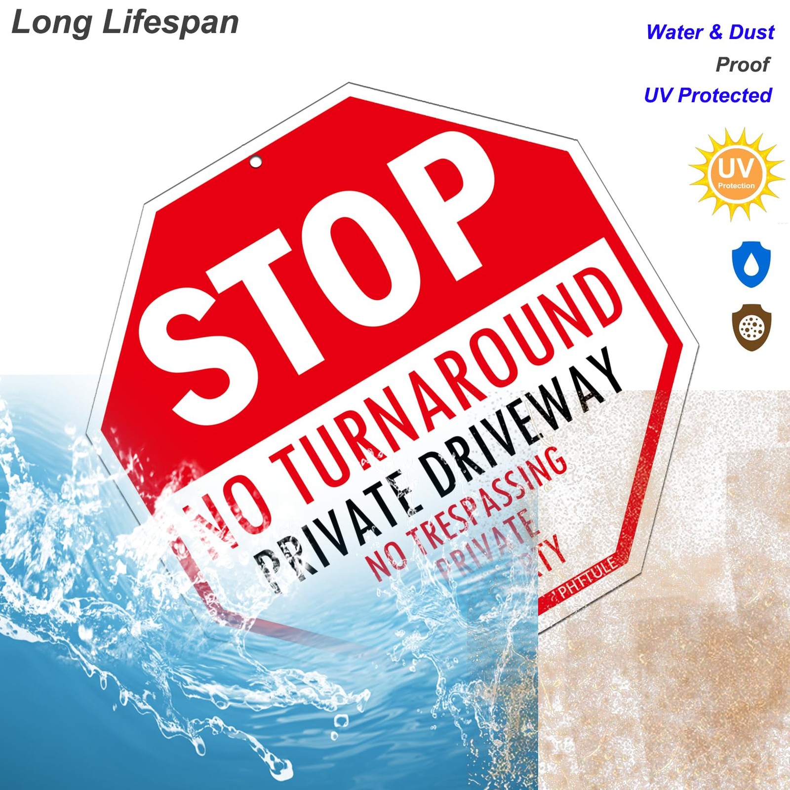 Stop No Turn Around Private Driveway Sign 2 Pack, No Trespassing Private Propert