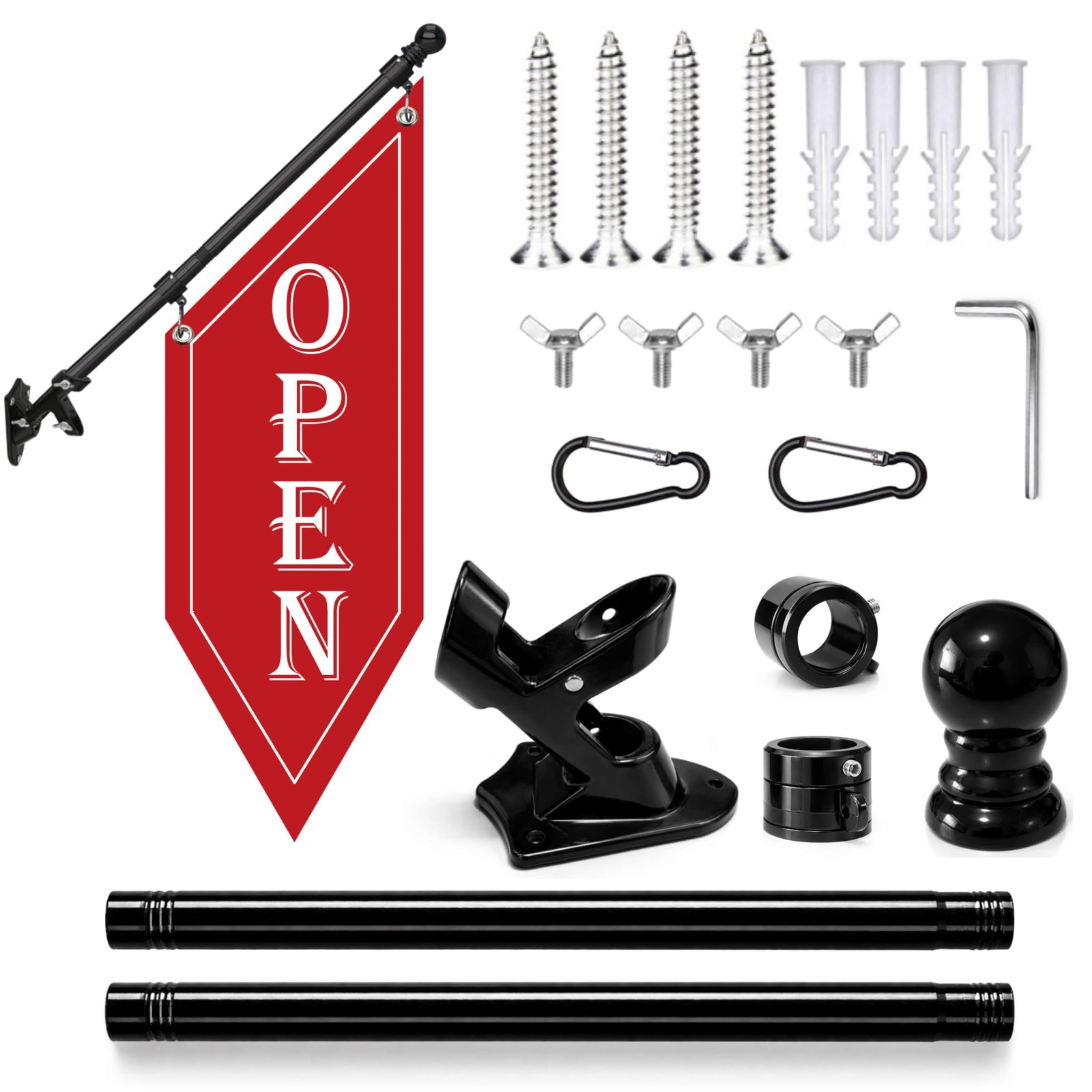 HANVIDA OPEN Flag with Pole Kit – Red