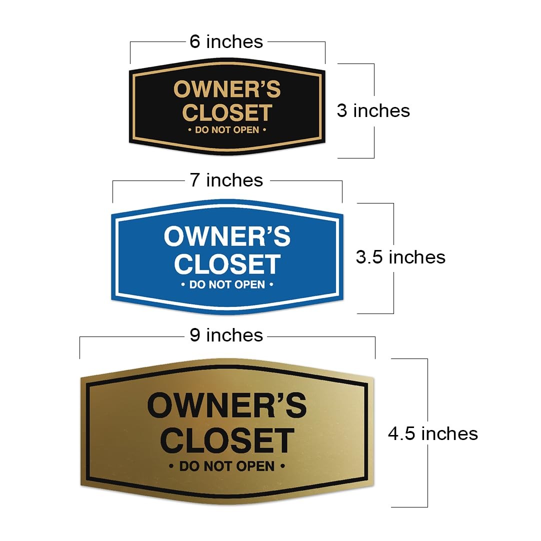2 PCS Fancy Owners Closet Sign Small Brushed Gold Powerful Foam Tape Plaque