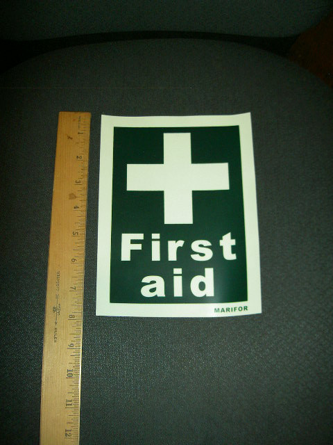 First Aid Sign Decal Self-Adhesive Glow At Dark,Marine,Industrial Grade 8×6 wide