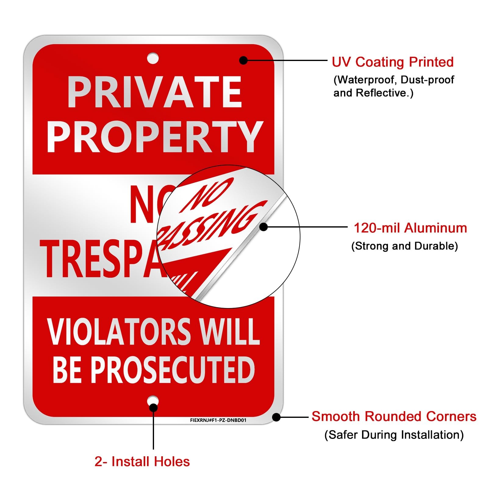 2 Pack Large No Trespassing Signs Private Property, 18x12Inch Aluminum No Tre…