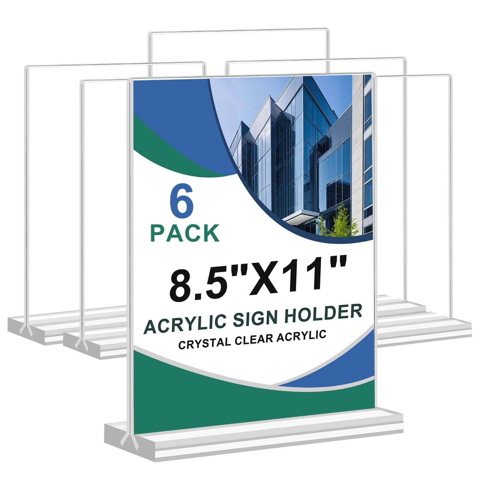 6PACK Acrylic Sign Holder, Display Vertical 6 Pack 8.5x11inch, Clear