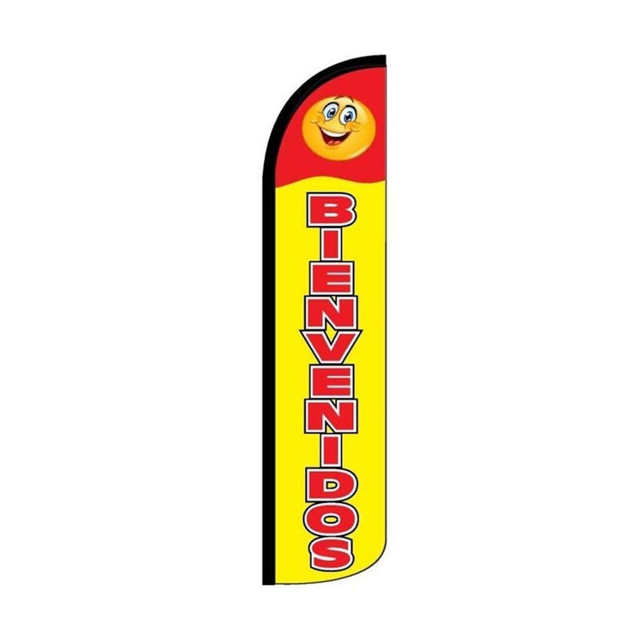 Bienvenidos Red Yellow Swooper Flutter Feather Flag | 3ft W x 11.5ft Tall
