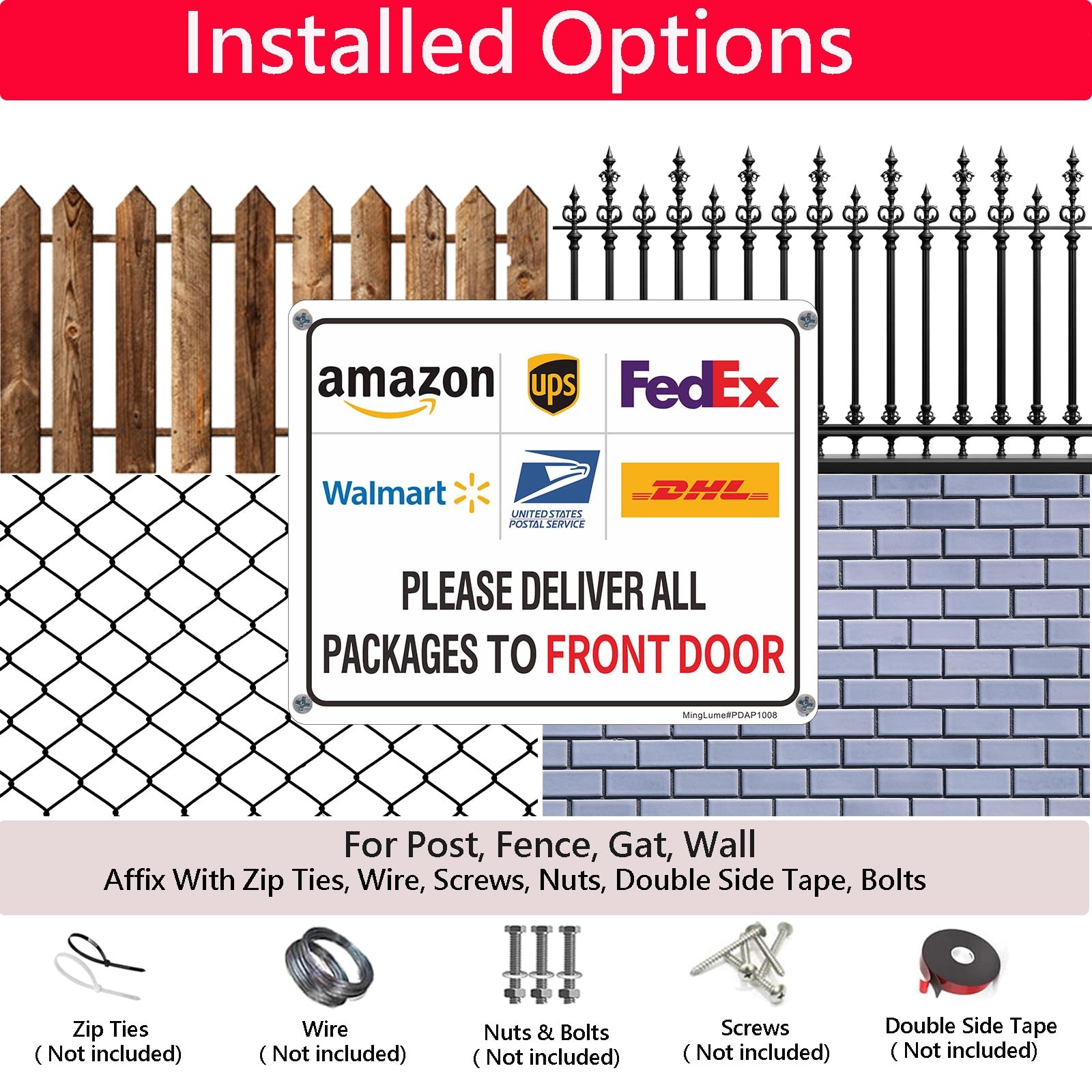 Package Delivery Sign Front Door Instruction 10×8 Inch Reflective Aluminum Weath