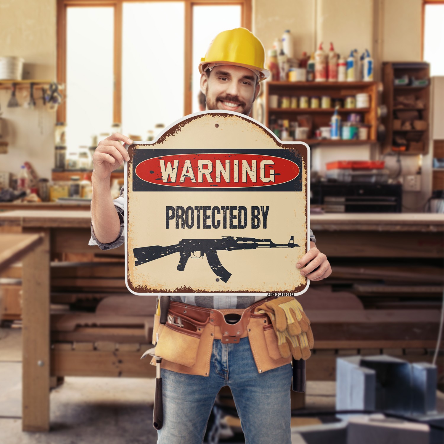 Protected By Ak-47 18″ X 18″ Heavy-Gauge Aluminum Architectural Sign