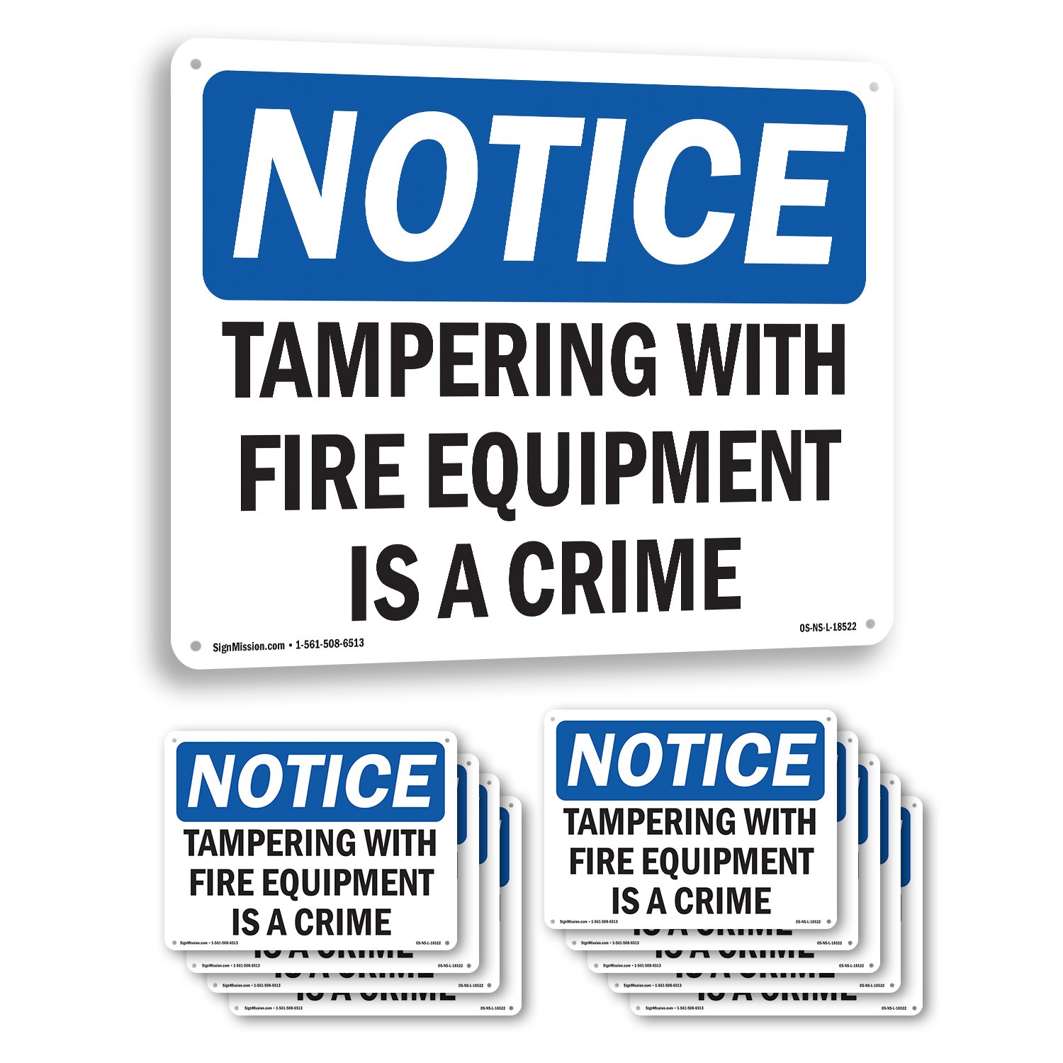 Tampering With Fire Equipment Is A Crime OSHA Notice Sign, Decal 5 or 10 Pack